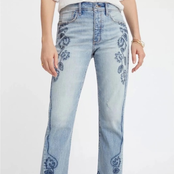 Anthropologie Pilcro Embroidered Ultra High Rise Slim Straight Denim Jeans - Picture 2 of 14